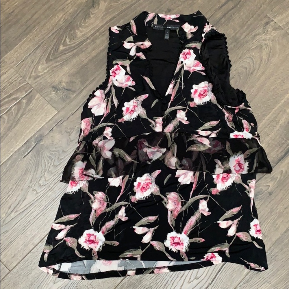 Black Floral Sleeveless Blouse